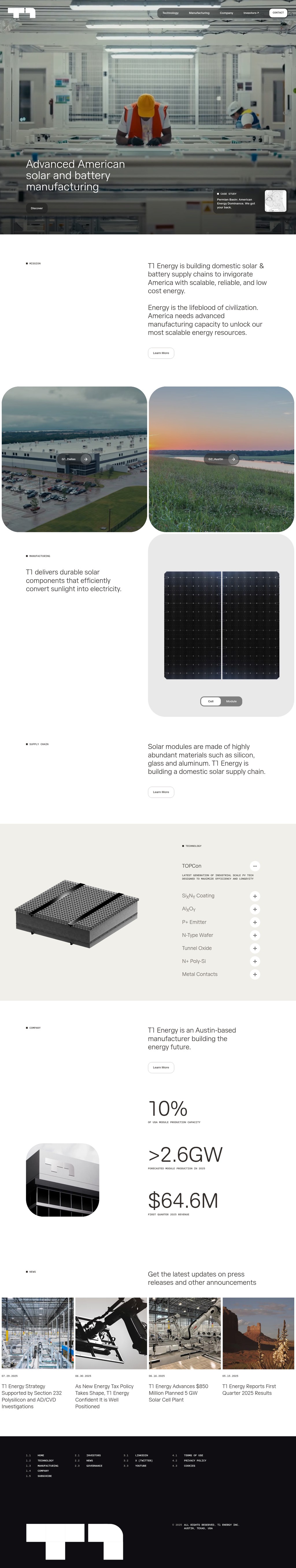 T1 Energy desktop landing page