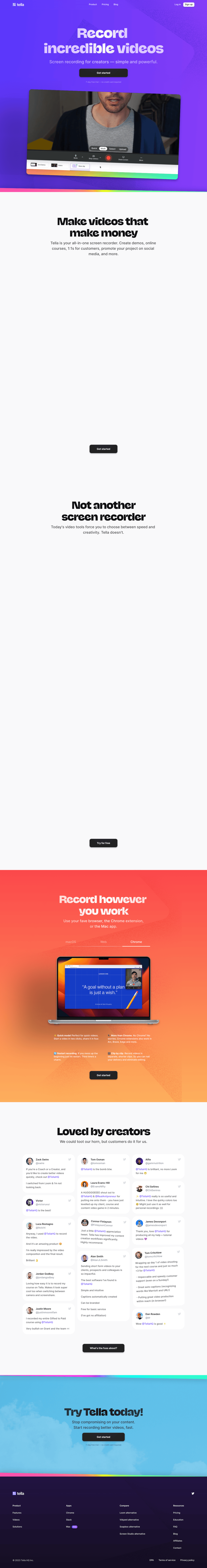 Tella desktop landing page