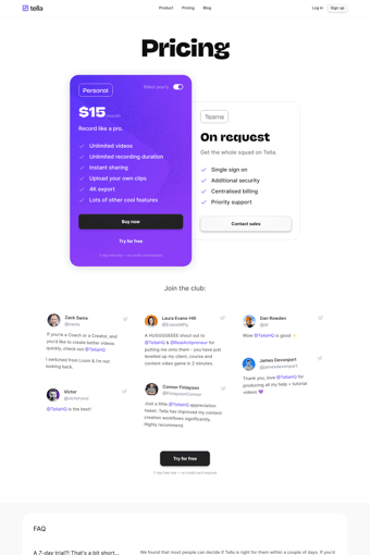 Tella landing page