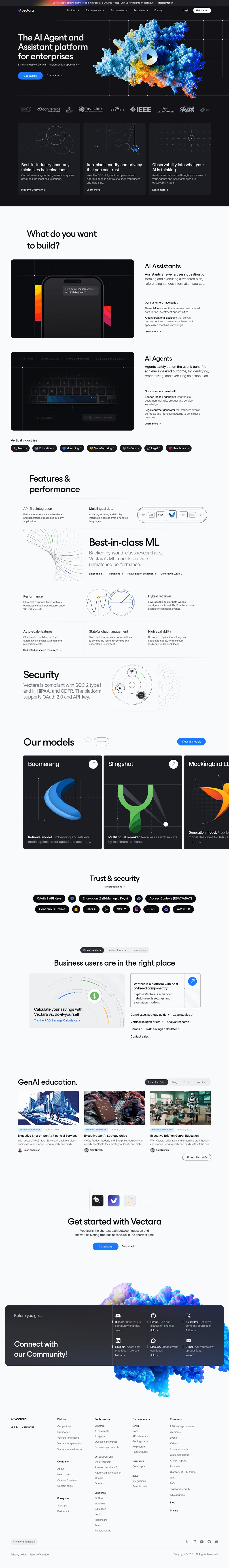 The AI Agent and Assistant platform for enterprises desktop landing page