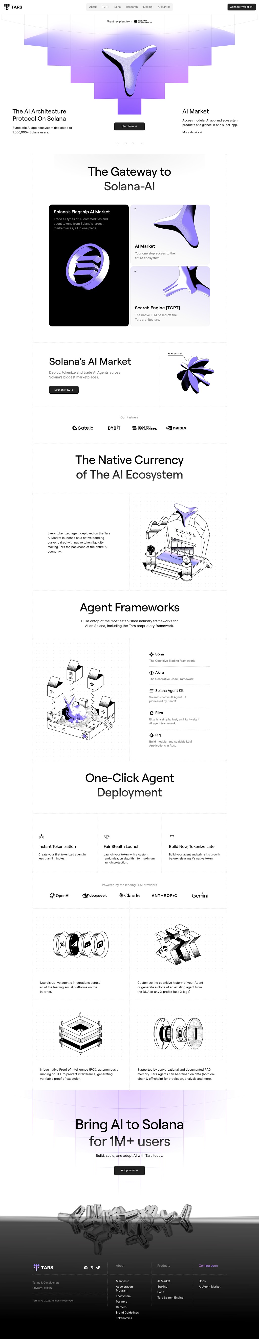 The AI Market on Solana desktop landing page
