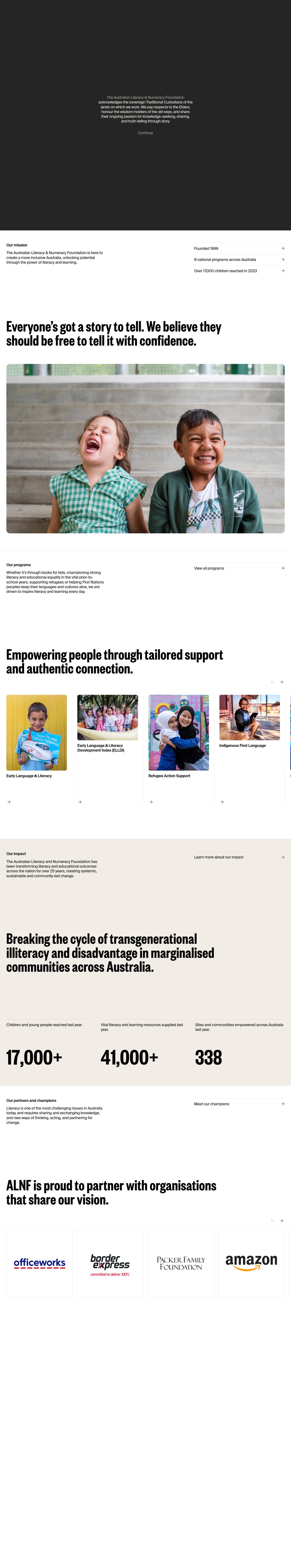 The Australian Literacy and Numeracy Foundation desktop landing page