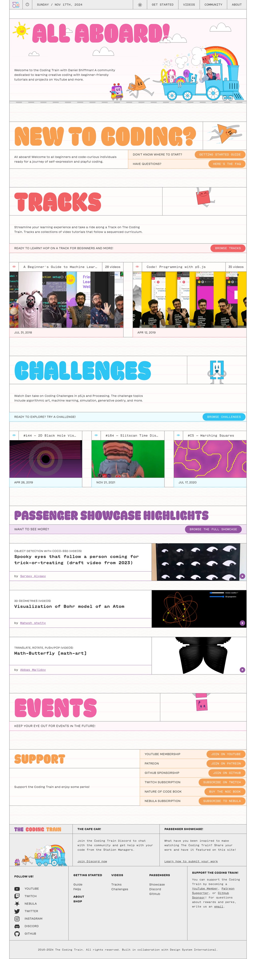 The Coding Train desktop landing page