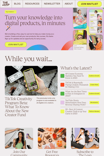 The Leap landing page