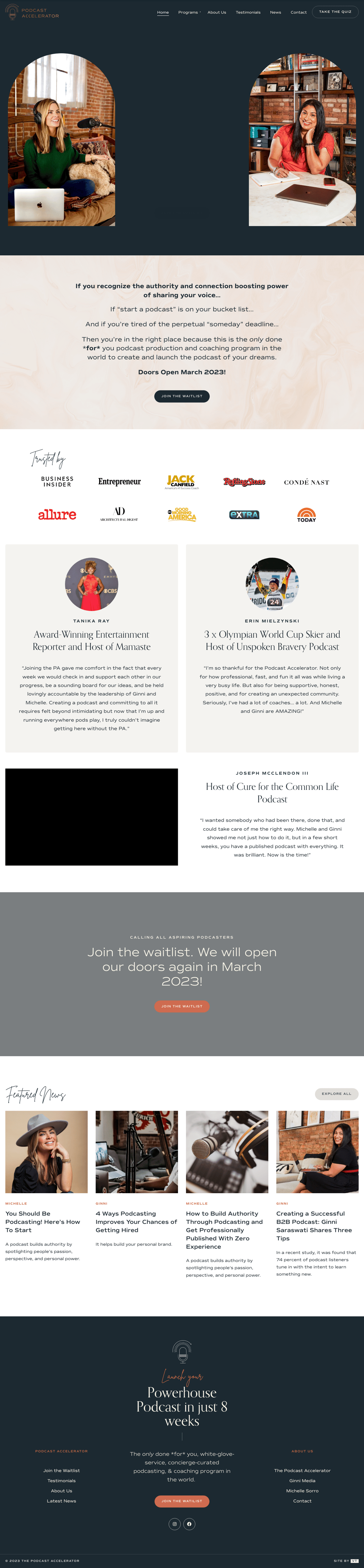 The Podcast Accelerator USA desktop landing page