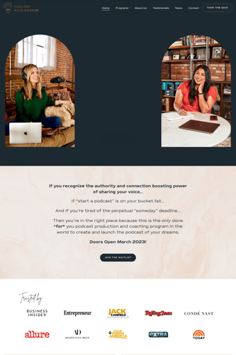The Podcast Accelerator USA landing page