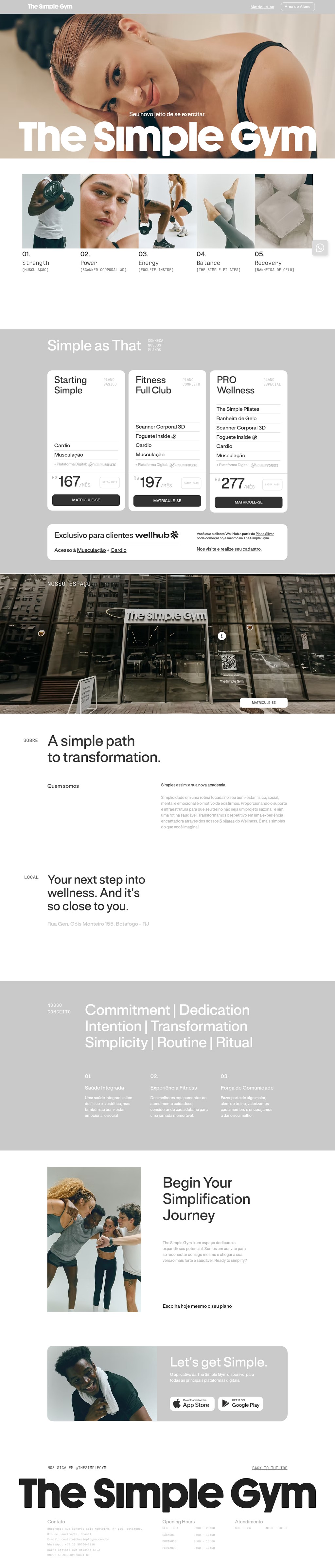 The Simple Gym desktop landing page