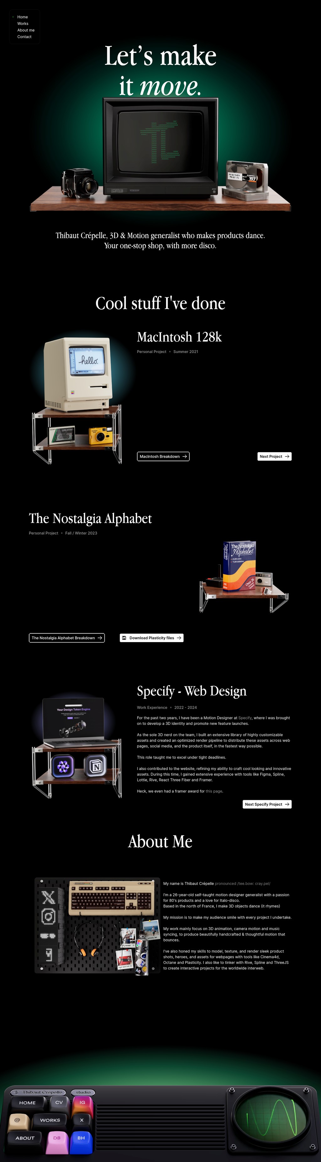 Thibaut Crépelle desktop landing page