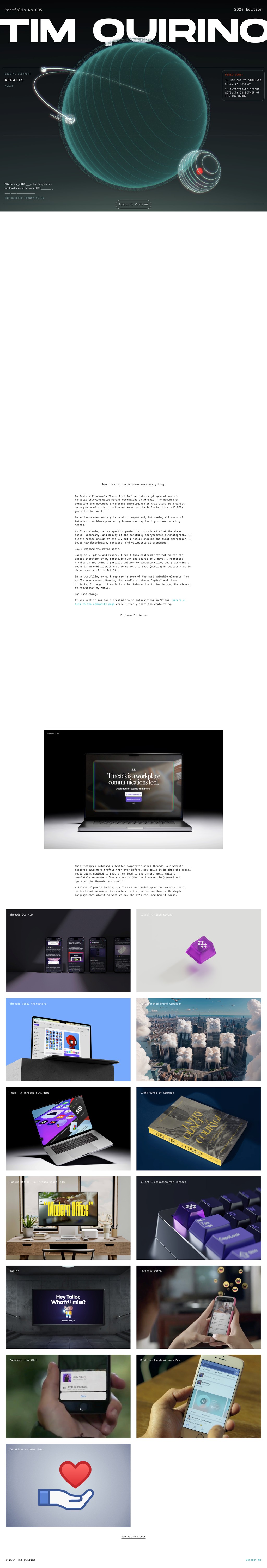 Tim Quirino desktop landing page