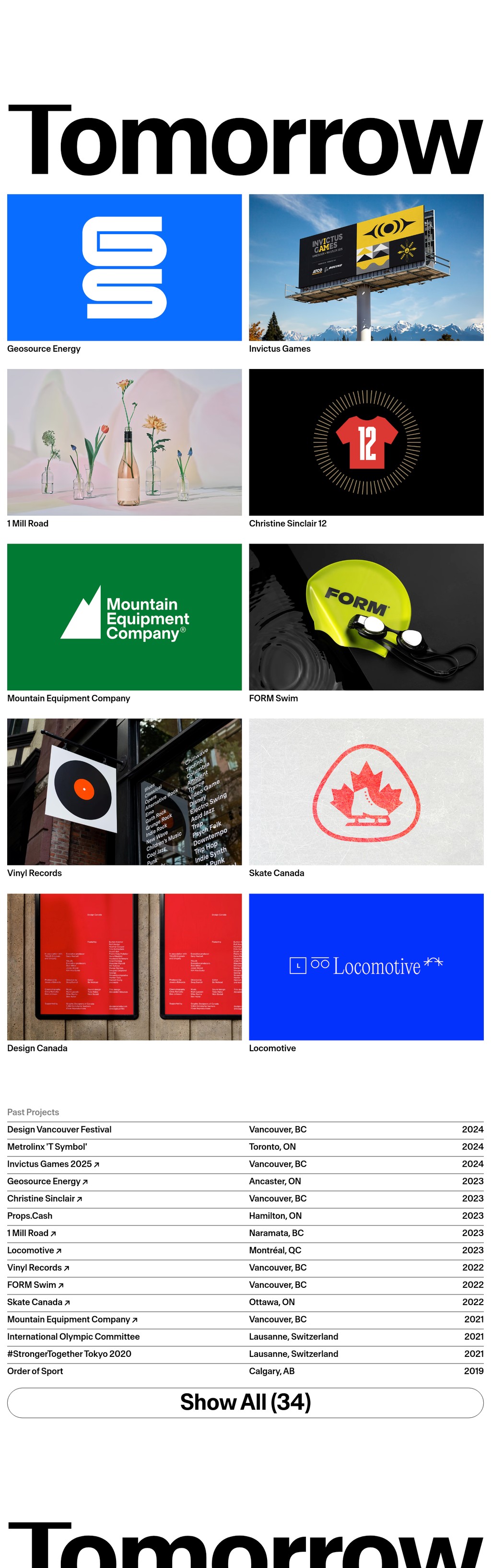 Tomorrow Creative Services desktop landing page