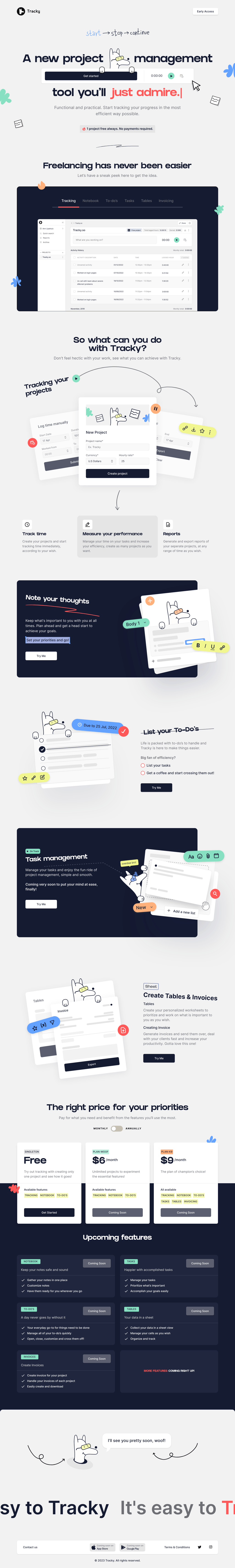 Tracky desktop landing page