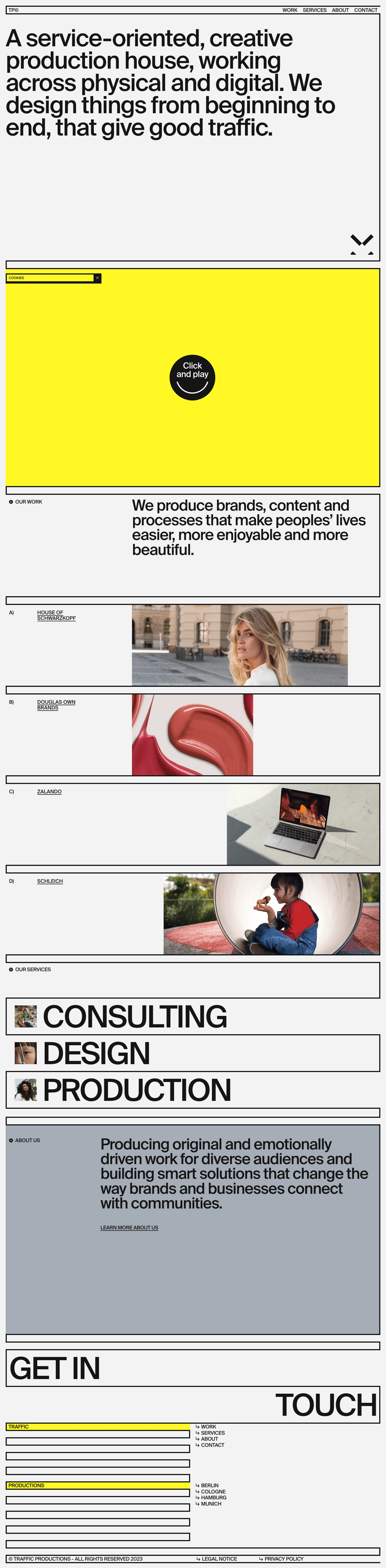 Traffic Productions desktop landing page