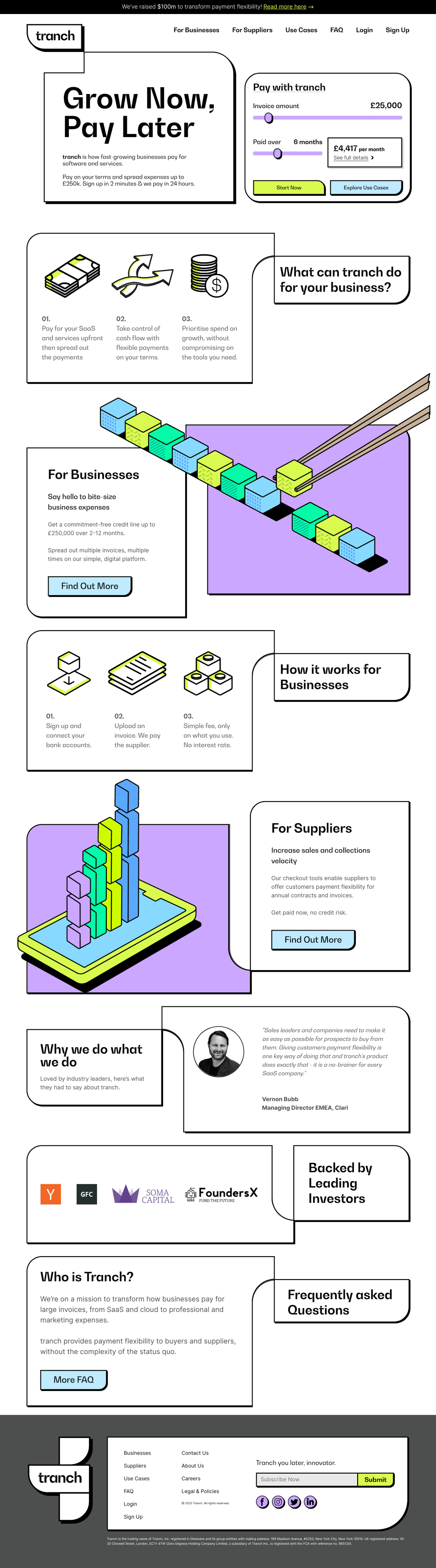 tranch desktop landing page