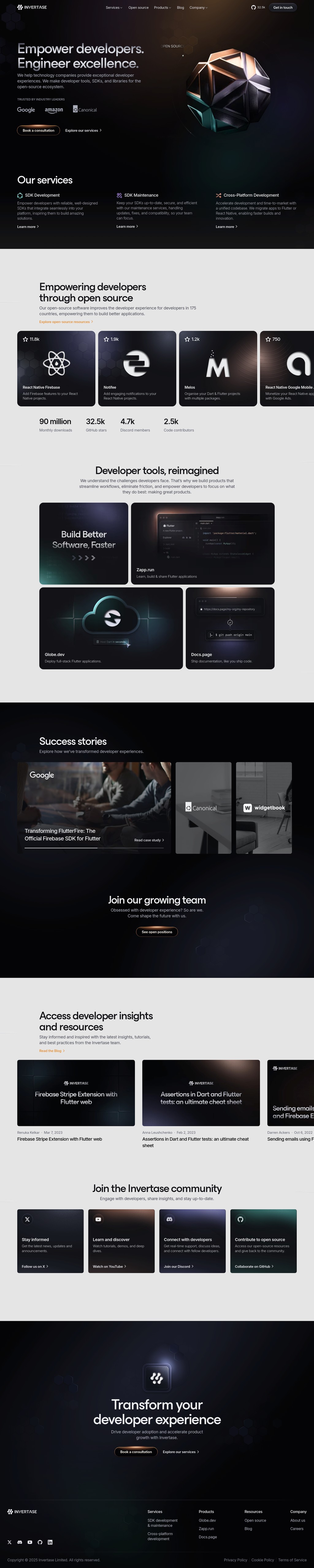 Transform Developer Experience desktop landing page