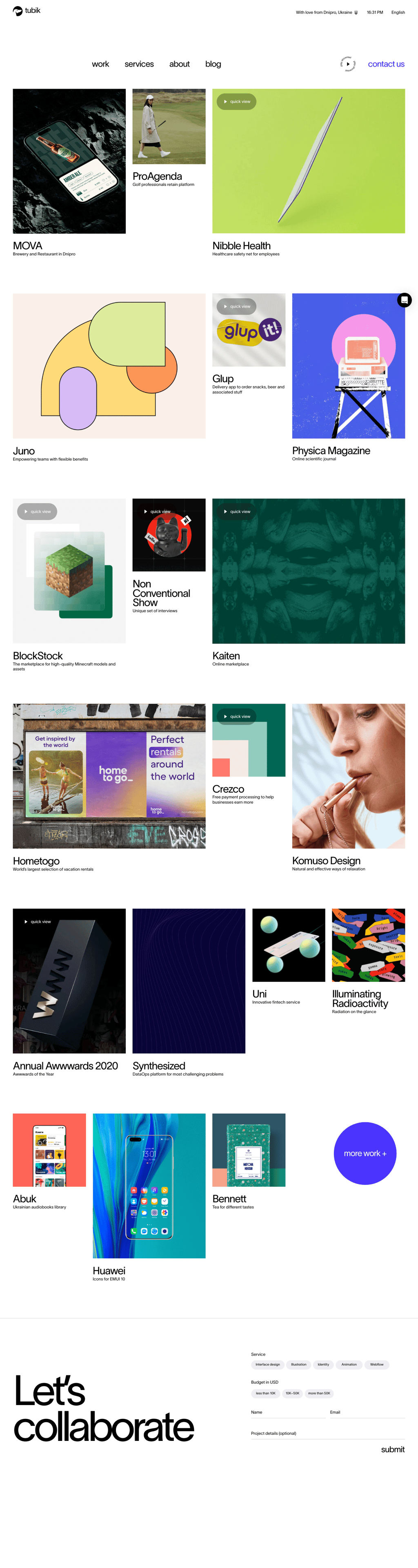 Tubik Studio desktop landing page