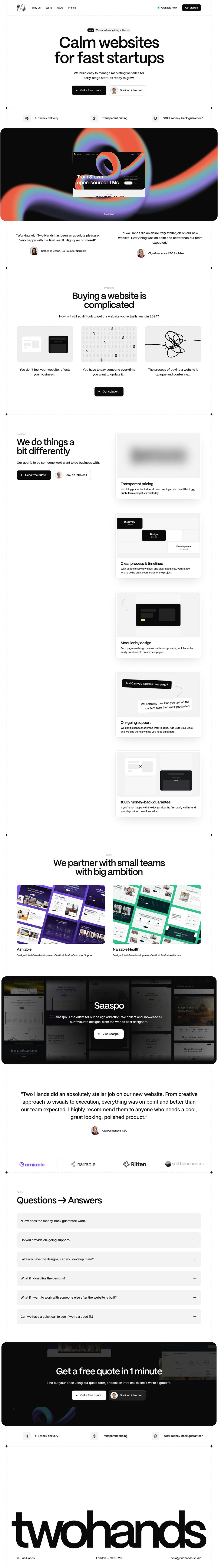 Two Hands desktop landing page