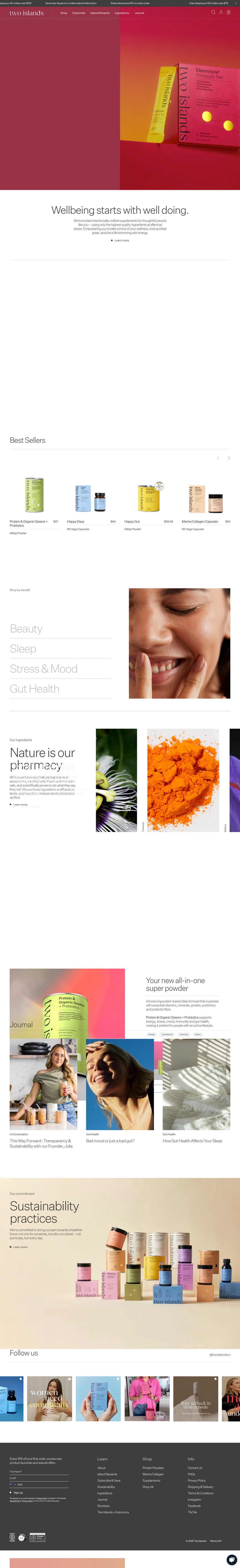 Two Islands desktop landing page