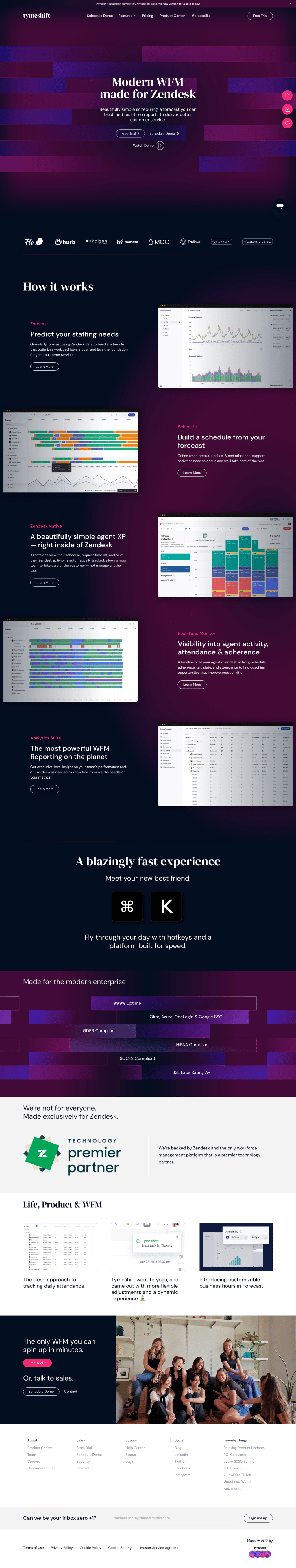 Tymeshift desktop landing page