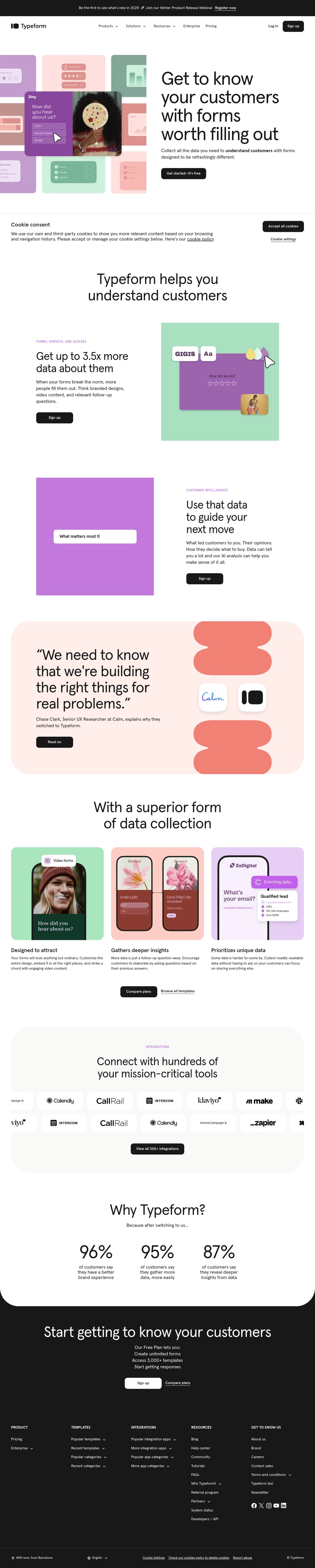 Typeform: People desktop landing page