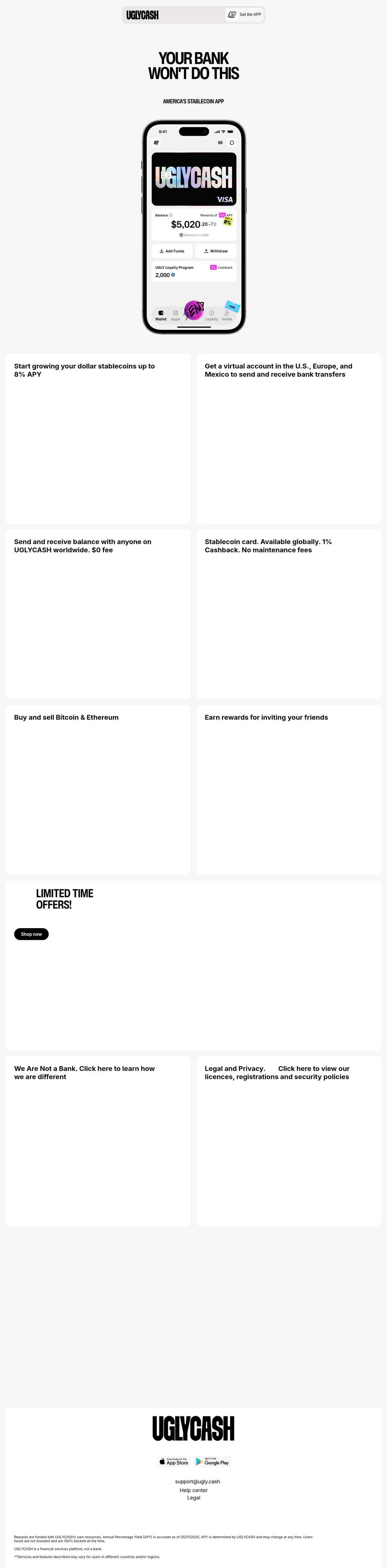 UGLYCASH desktop landing page