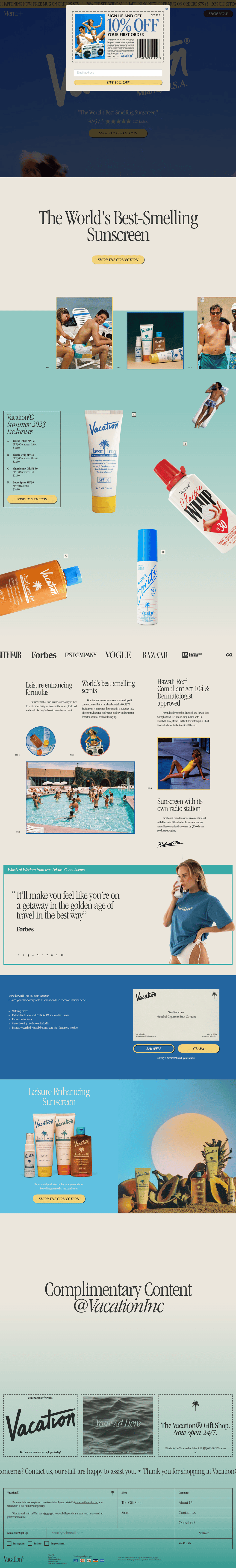 Vacation desktop landing page