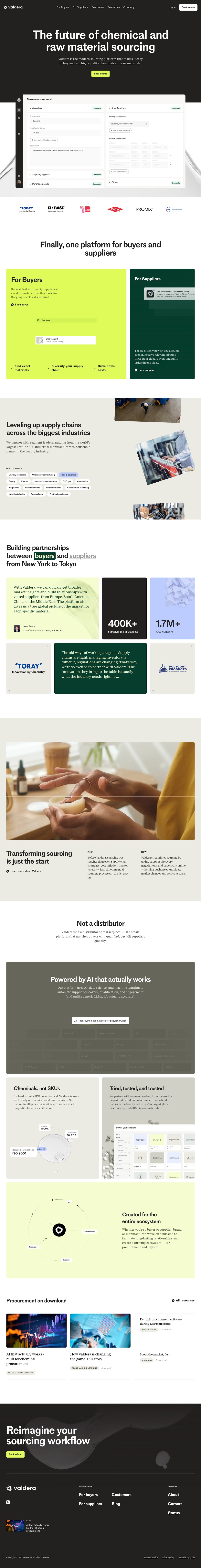 Valdera desktop landing page
