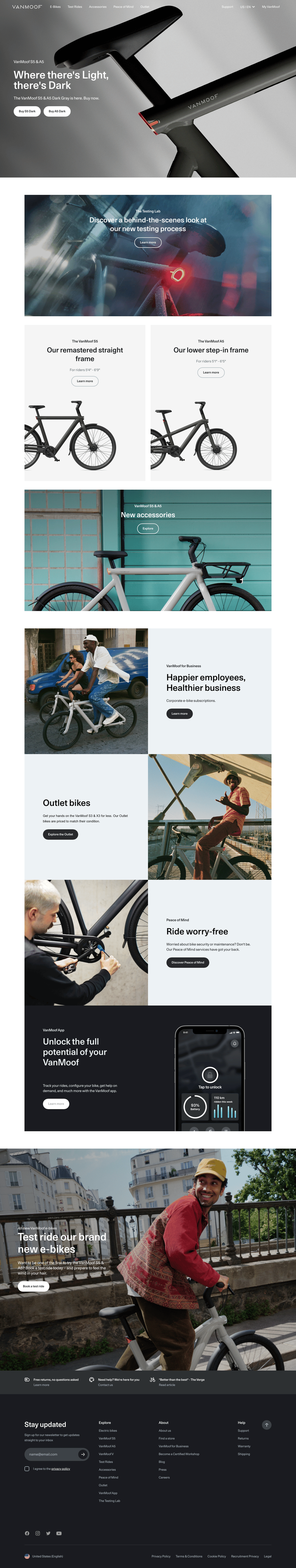 Van Moof desktop landing page