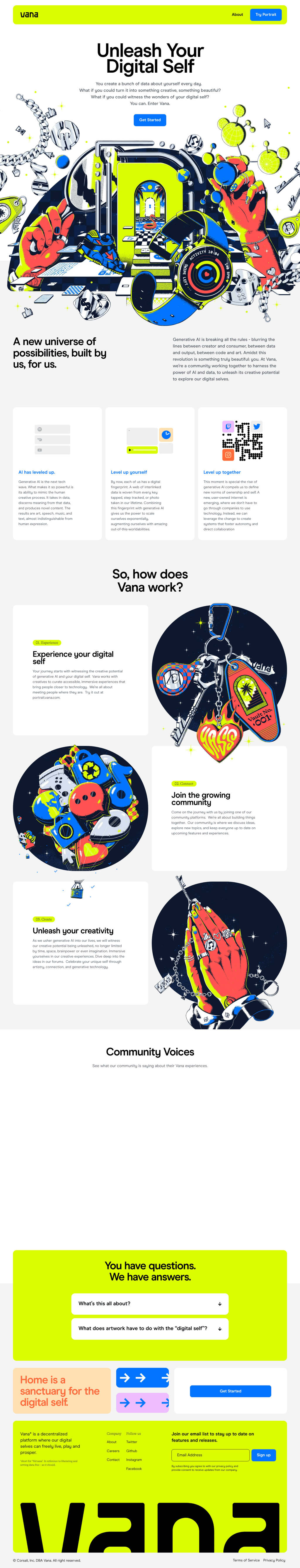 Vana desktop landing page