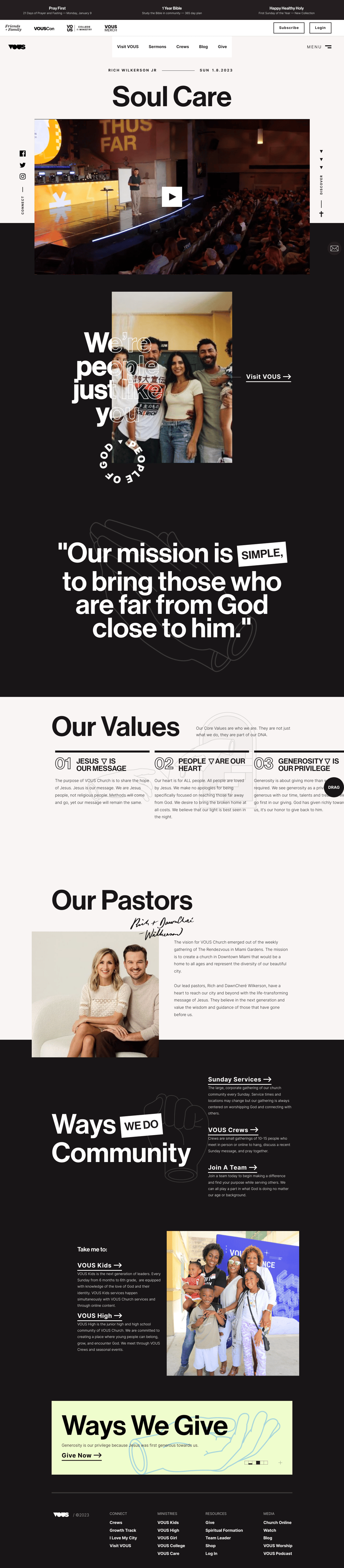 VOUS Church desktop landing page
