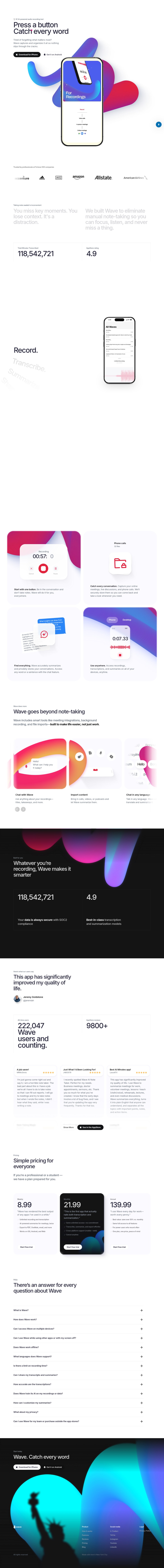 Wave AI Note Taker desktop landing page