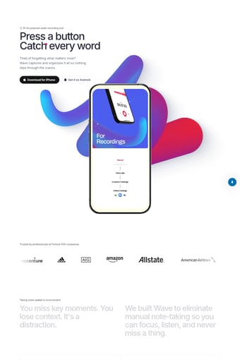 Wave AI Note Taker landing page