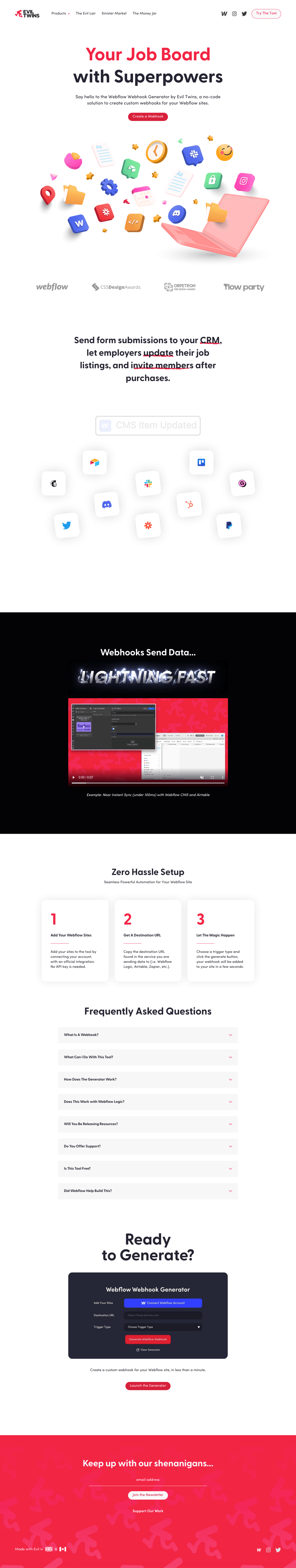 Webflow Webhook Generator desktop landing page