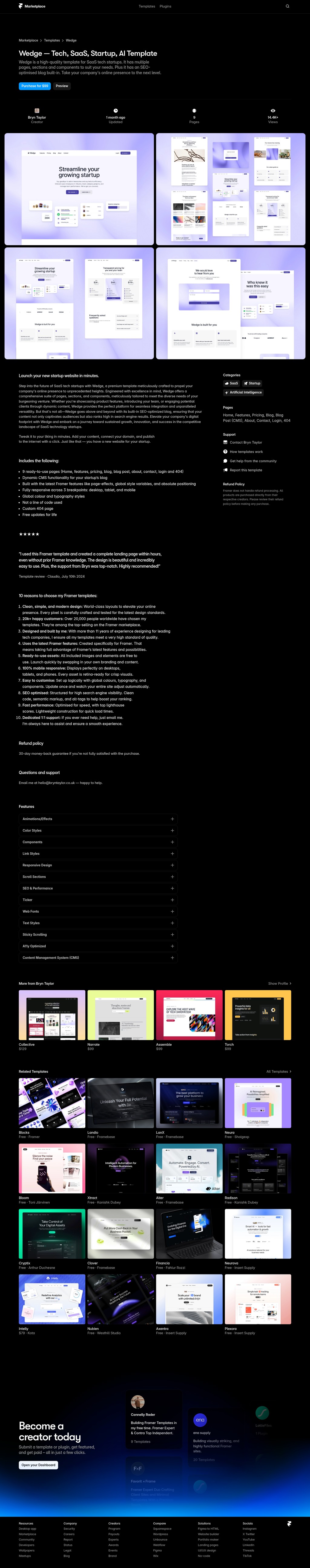 Wedge: Responsive SaaS Website Template by Bryn Taylor desktop landing page