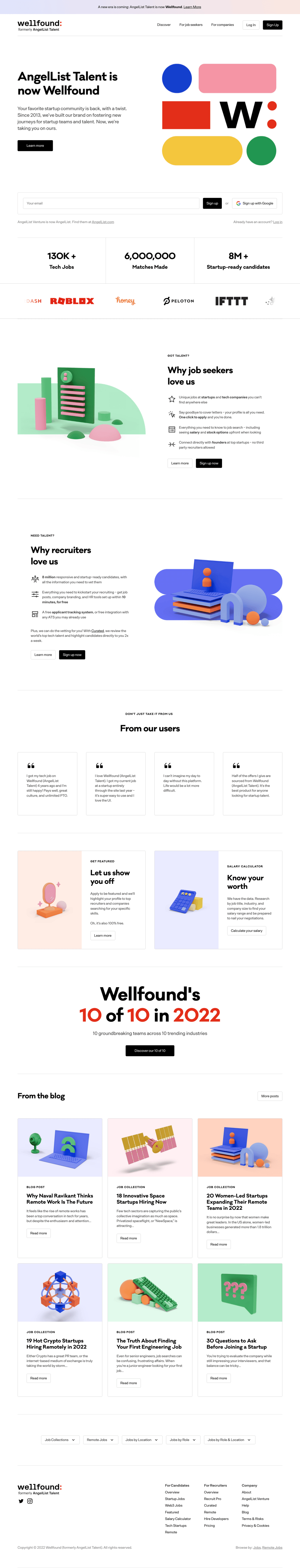 Wellfound desktop landing page
