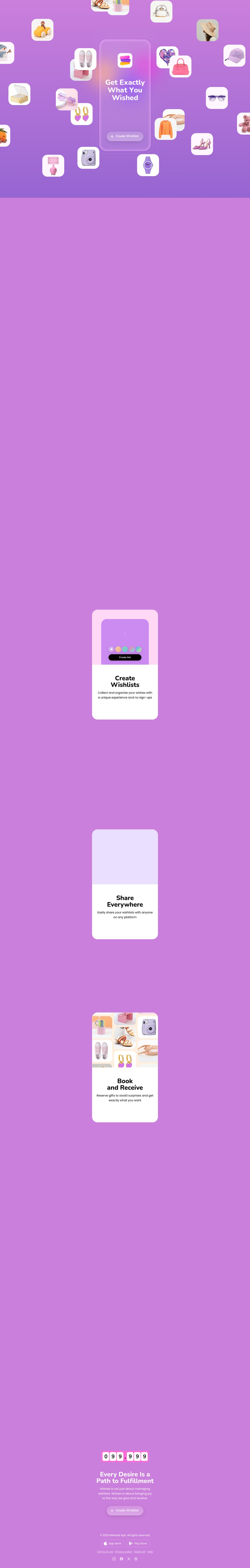 Wishes desktop landing page