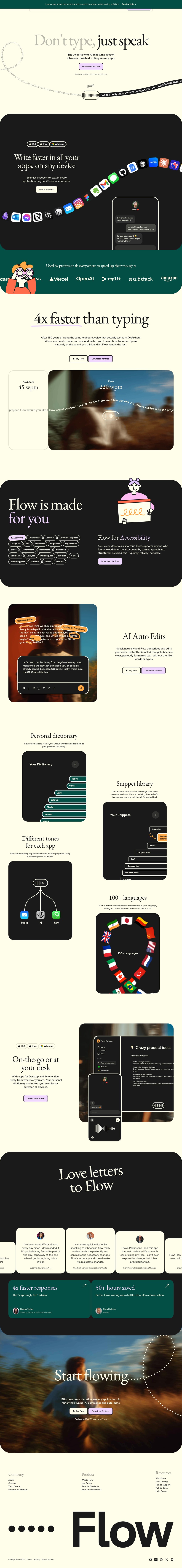 Wispr Flow desktop landing page