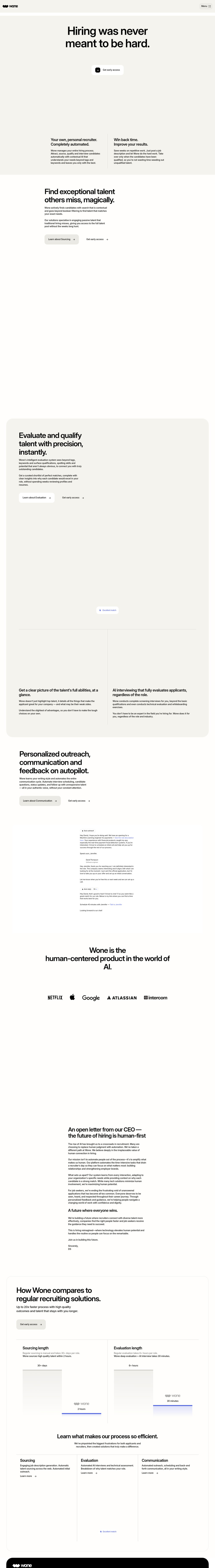 Wone desktop landing page