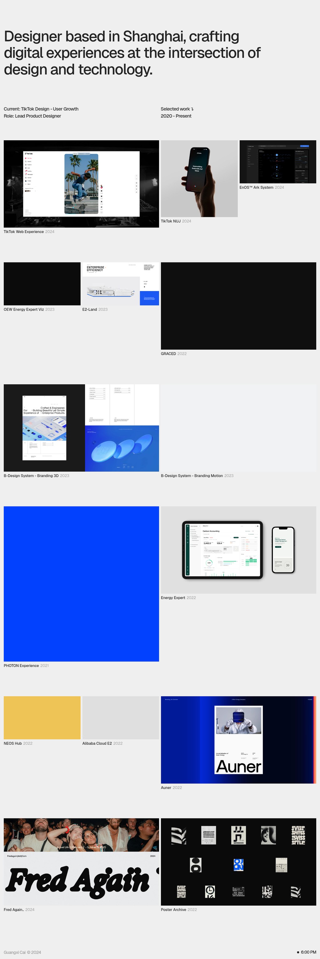 Work by Guangxi Cai desktop landing page