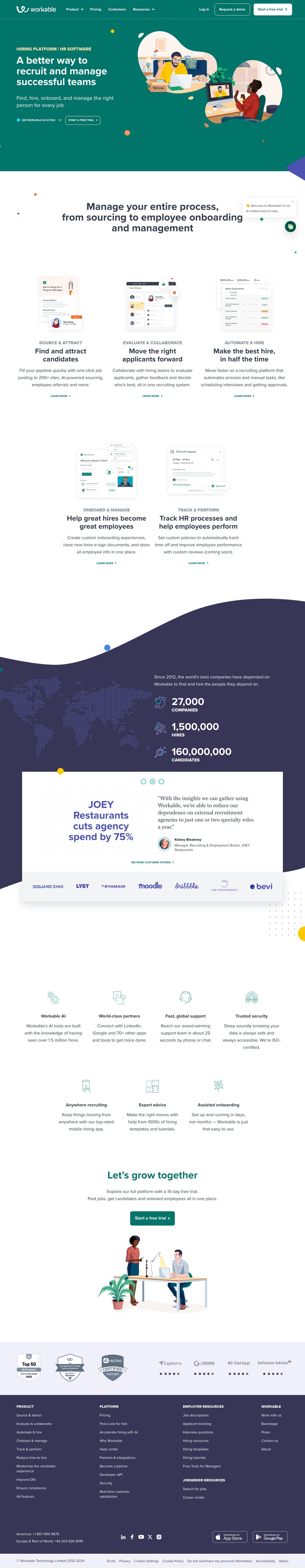 Workable desktop landing page