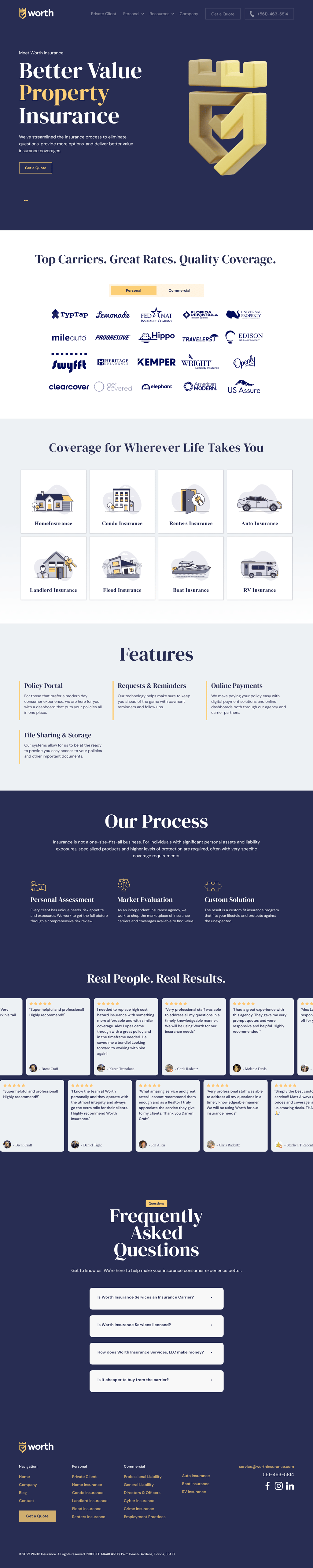 Worth Insurance desktop landing page