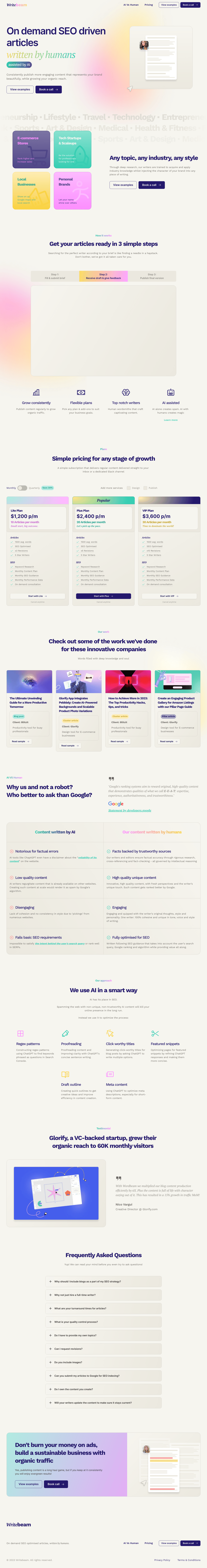 Writebeam desktop landing page