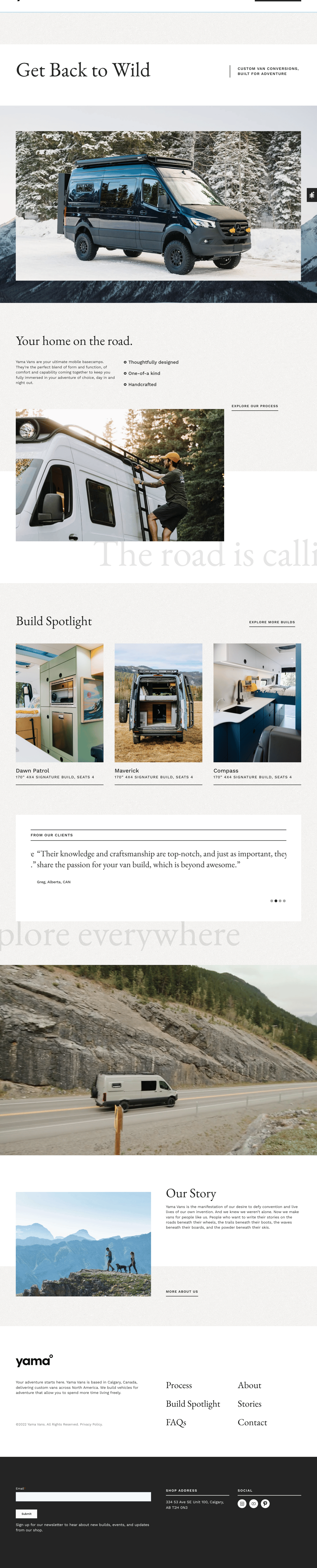 Yama Vans desktop landing page