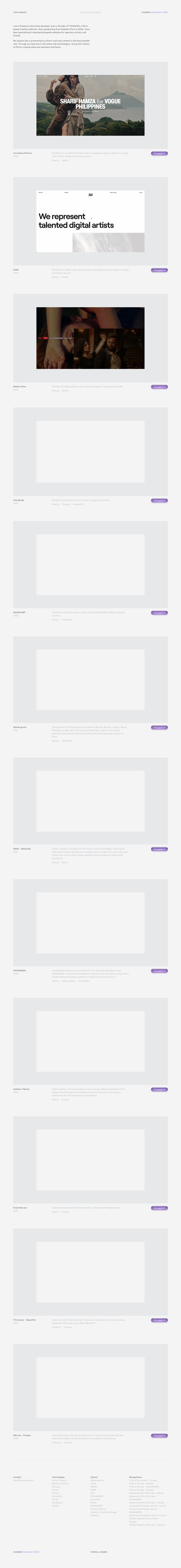 Yann Kubacki desktop landing page