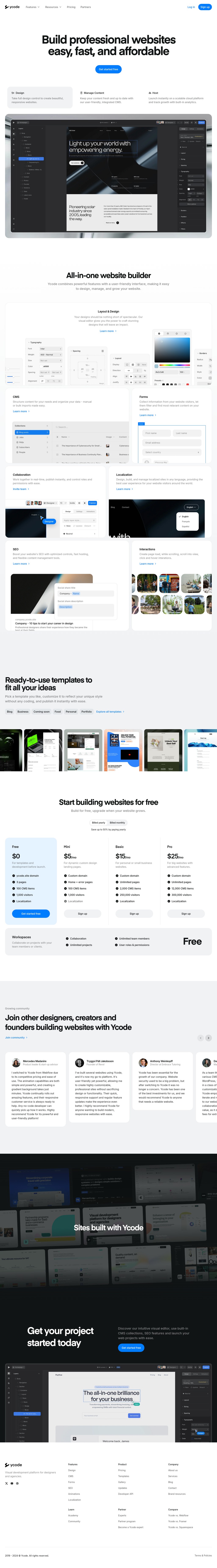 Ycode: website builder for custom design websites desktop landing page