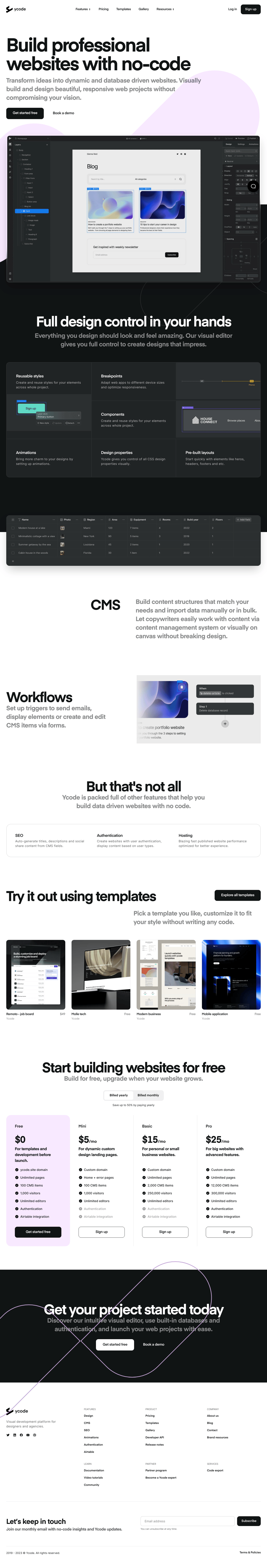 Ycode desktop landing page