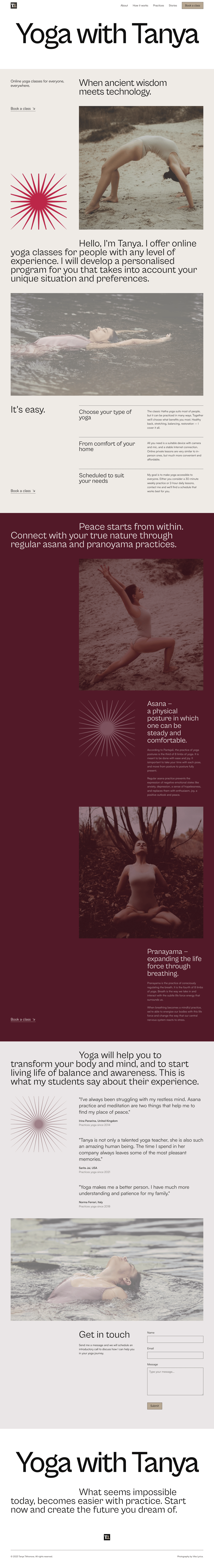 Yoga With Tanya desktop landing page