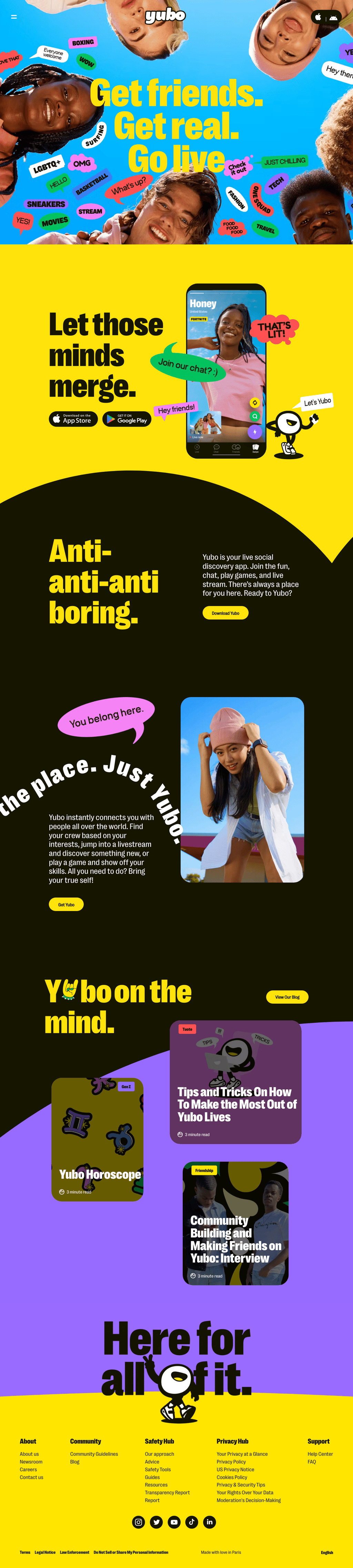 Yubo desktop landing page