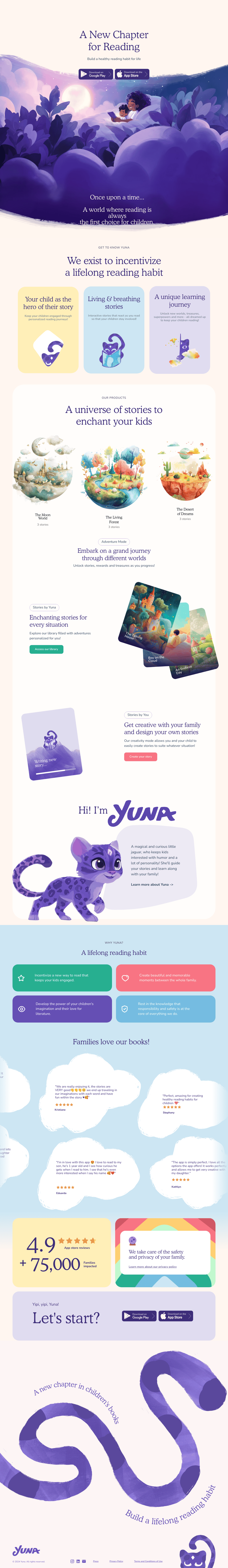 Yuna desktop landing page