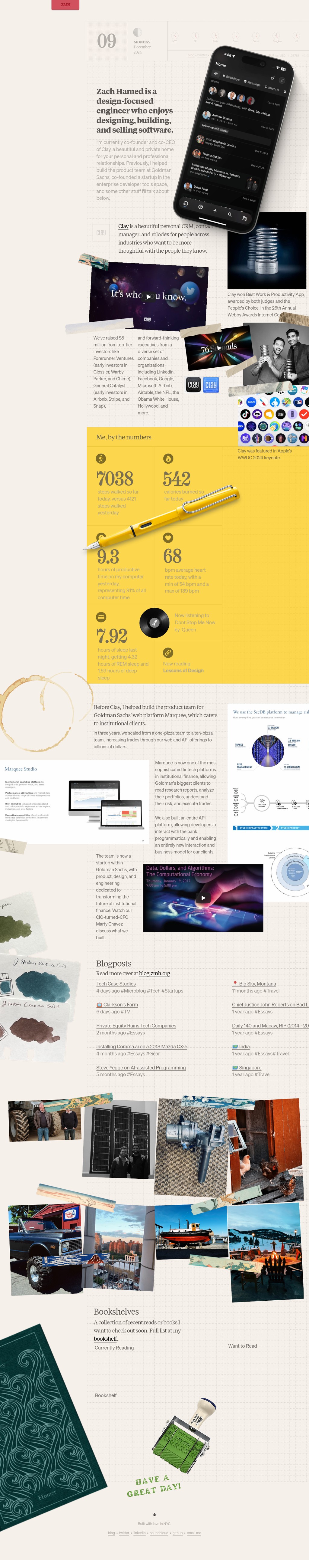 Zachary Hamed desktop landing page