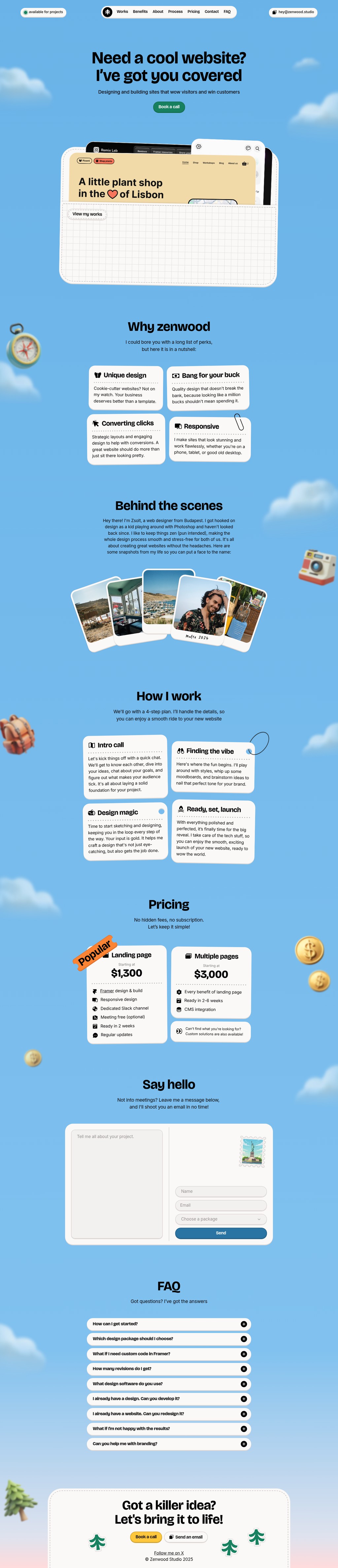 Zenwood Studio desktop landing page
